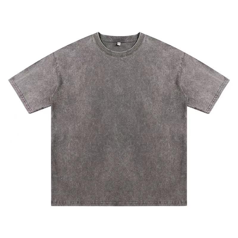 Product Introduction of 230G Heavy Washed Distressed Short-Sleeved T-shirt Men's All-Match Solid Color Loose round Neck 23