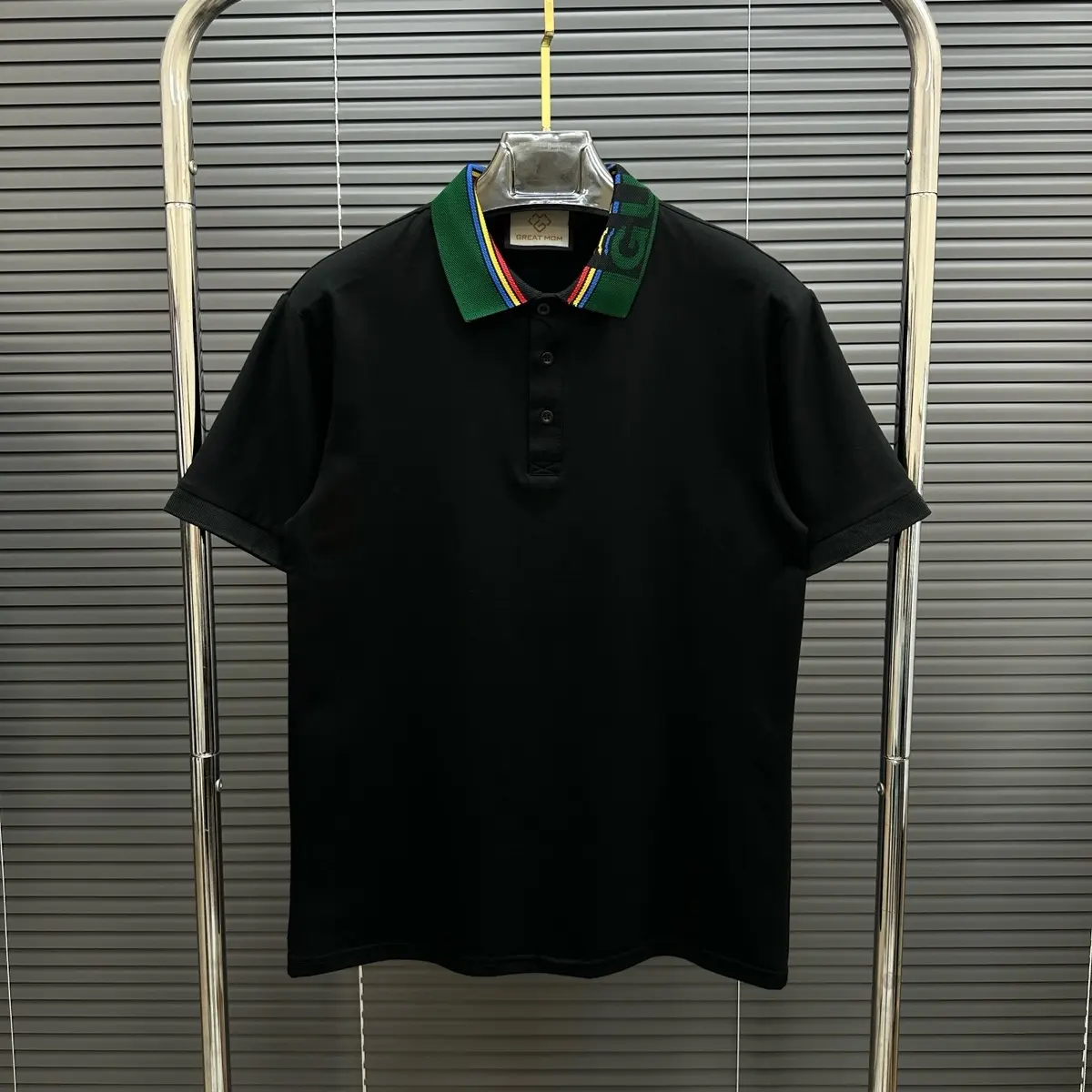 Áo polo dệt bo cổ màu xanh chất cotton codan mềm mịn