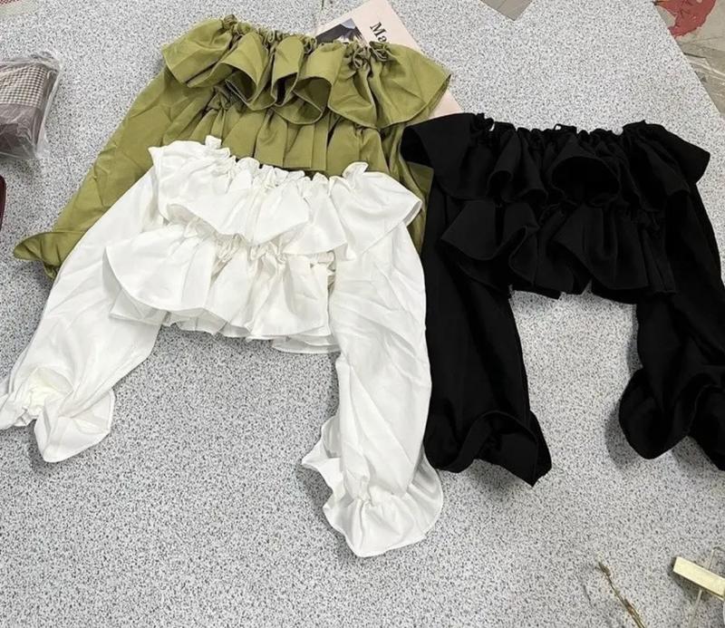 Áo trễ vai bèo - HV-Clothing Nữ Voan Top Women Xanh