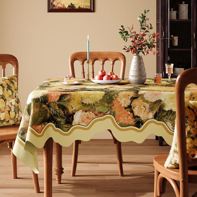 Product Introduction of Special-Shaped Tablecloth Waterproof Oil-Proof Disposable Tableclothes Light Luxury High-Grade Rectangular Cover Cloth Oil Painting Style Coffee Table Cloth 16