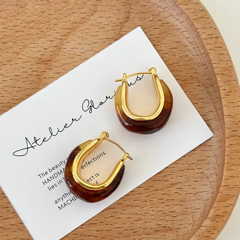 [Fanyee] Anting-anting akrilik tidak beraturan kuning metalik vintage Q508 2