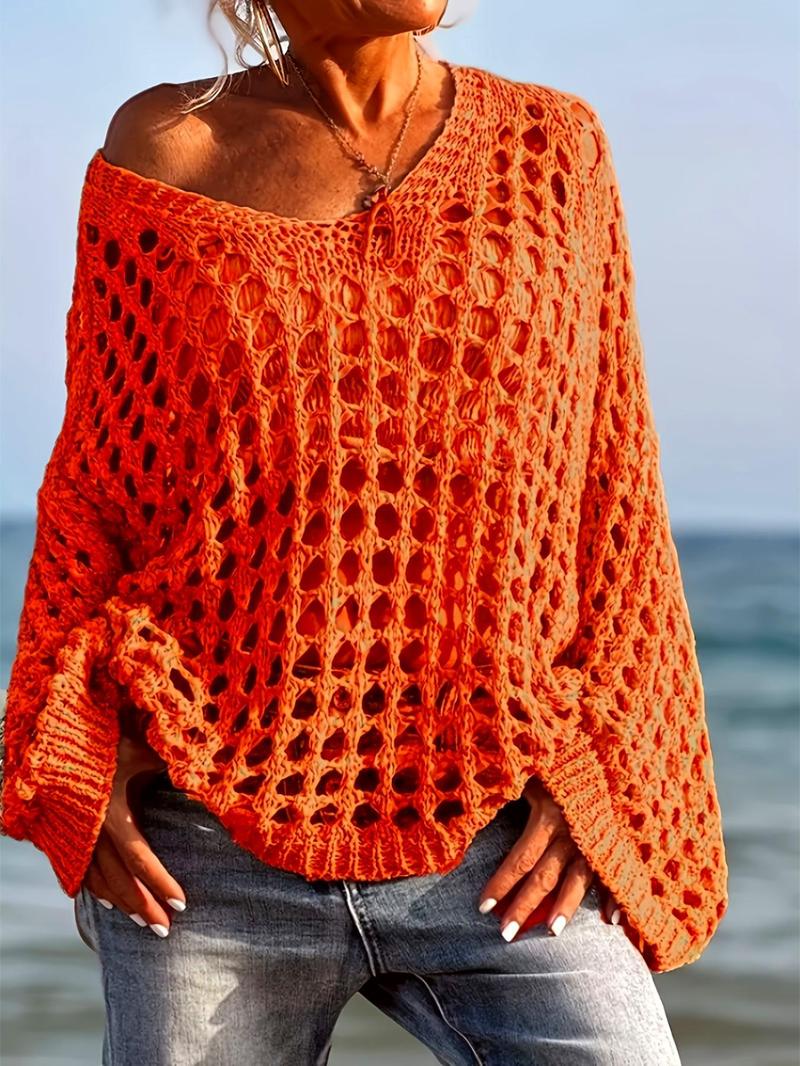 Product Introduction of Women's Plain Hollow Out Sweater, Casual   Long Sleeve Jumper for Summer, Fashion Women's Knitwear for Daily Wear 6