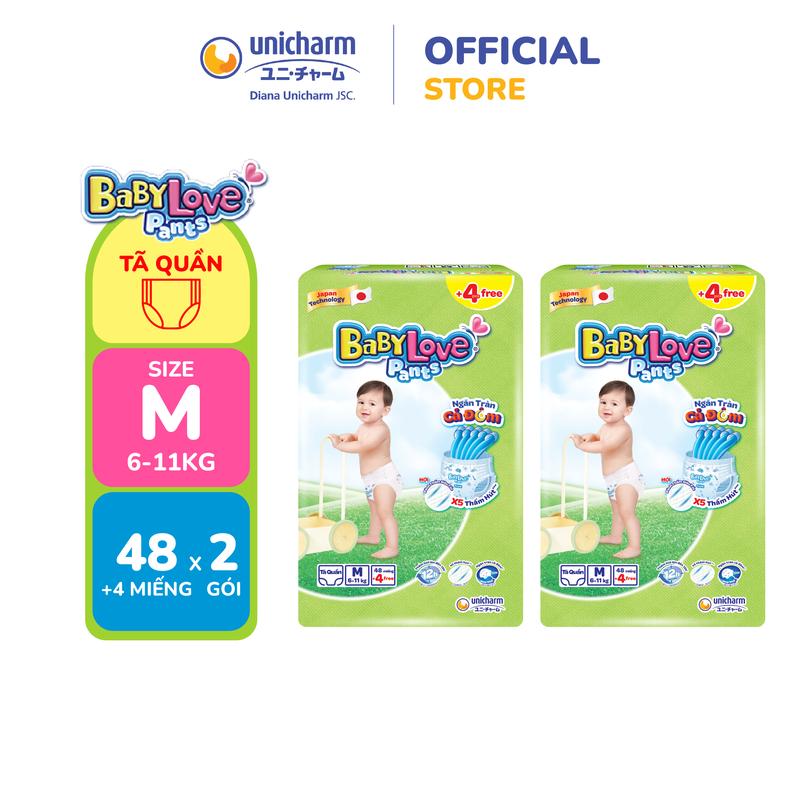 Combo 2 Tã quần Baby Love - Ngăn Tràn Cả Đêm - size - size M/L/XL/XXL 48+4/ XXXL 33+2