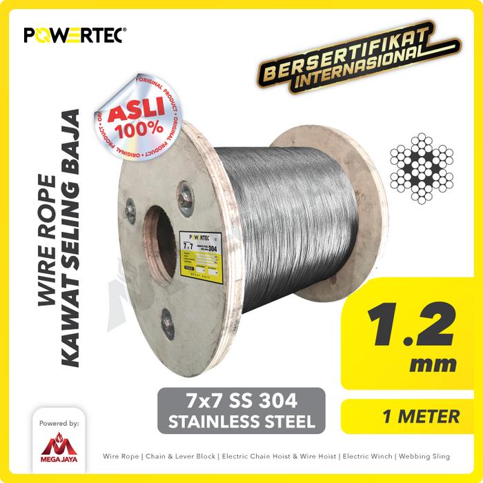 Gambar POWERTEC Wire Rope / Kawat Seling Baja 7x7 SS 304 1.2mm   - 1 Meter dari megajaya.co.id Kota Administrasi Jakarta Pusat Tokopedia