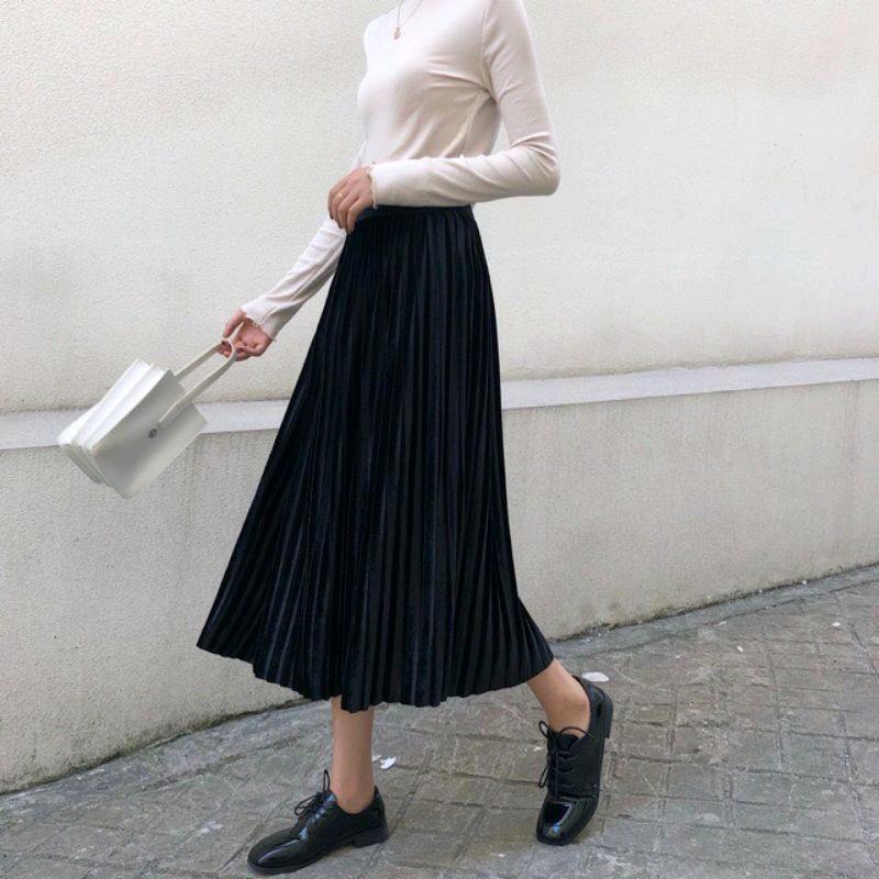 Chân váy xếp ly dáng xòe nữ Voan Đen top chân váy xinh sang trọng Lịch Sự