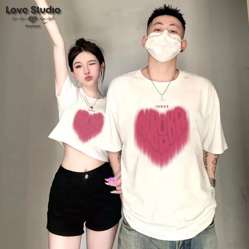 Áo thun đôi nam nữ trái tim sơn hồng unisex tay lỡ form rộng & áo croptop baby tee mặc cặp cotton A101 L66studio Jacket Cổ Tròn Kem Women Tặng kèm Love Certificate