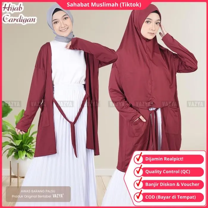 Cardigan Hijab Kardigan Jilbab Gardigan Kerudung Khimar Lengan Instan 2 in 1 Jilbab yang Menyatu dengan Kardigan	 Hitam Muslim Navy