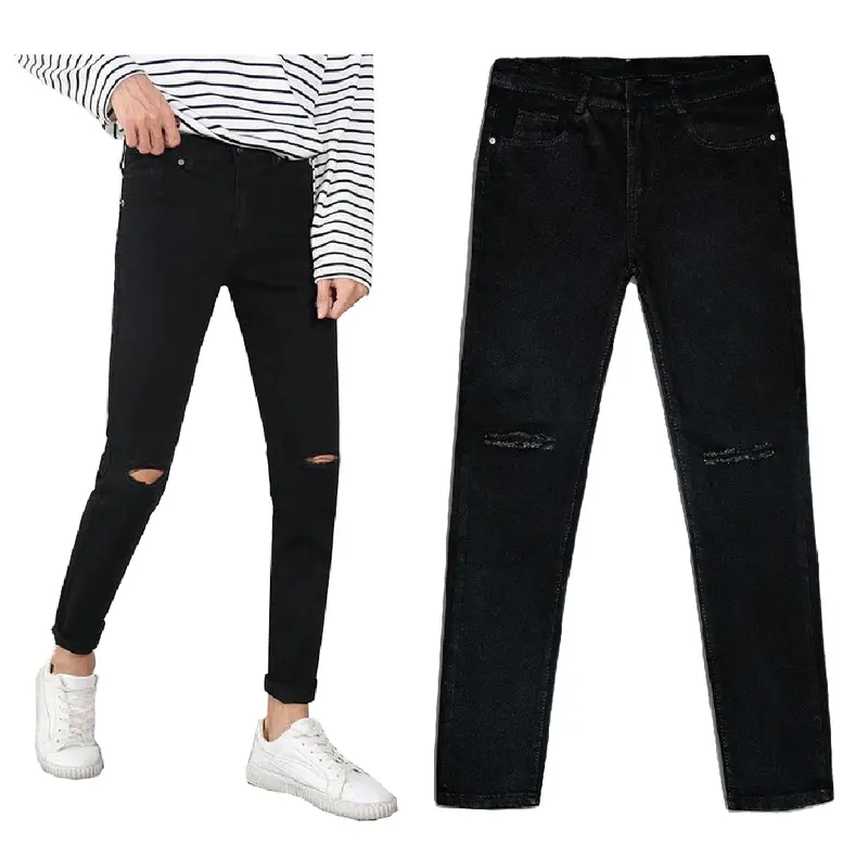 Quần Jean Nam Rách Gối Đen ,Form Skinny ,Chất Bò Co Giãn 4 Chiều, Ôm Dáng Cực Đẹp 1