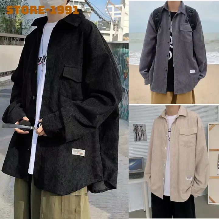 Áo sơ mi nhung tăm dài tay nam nữ dáng rộng cao cấp Menswear Ong Shirt Xám