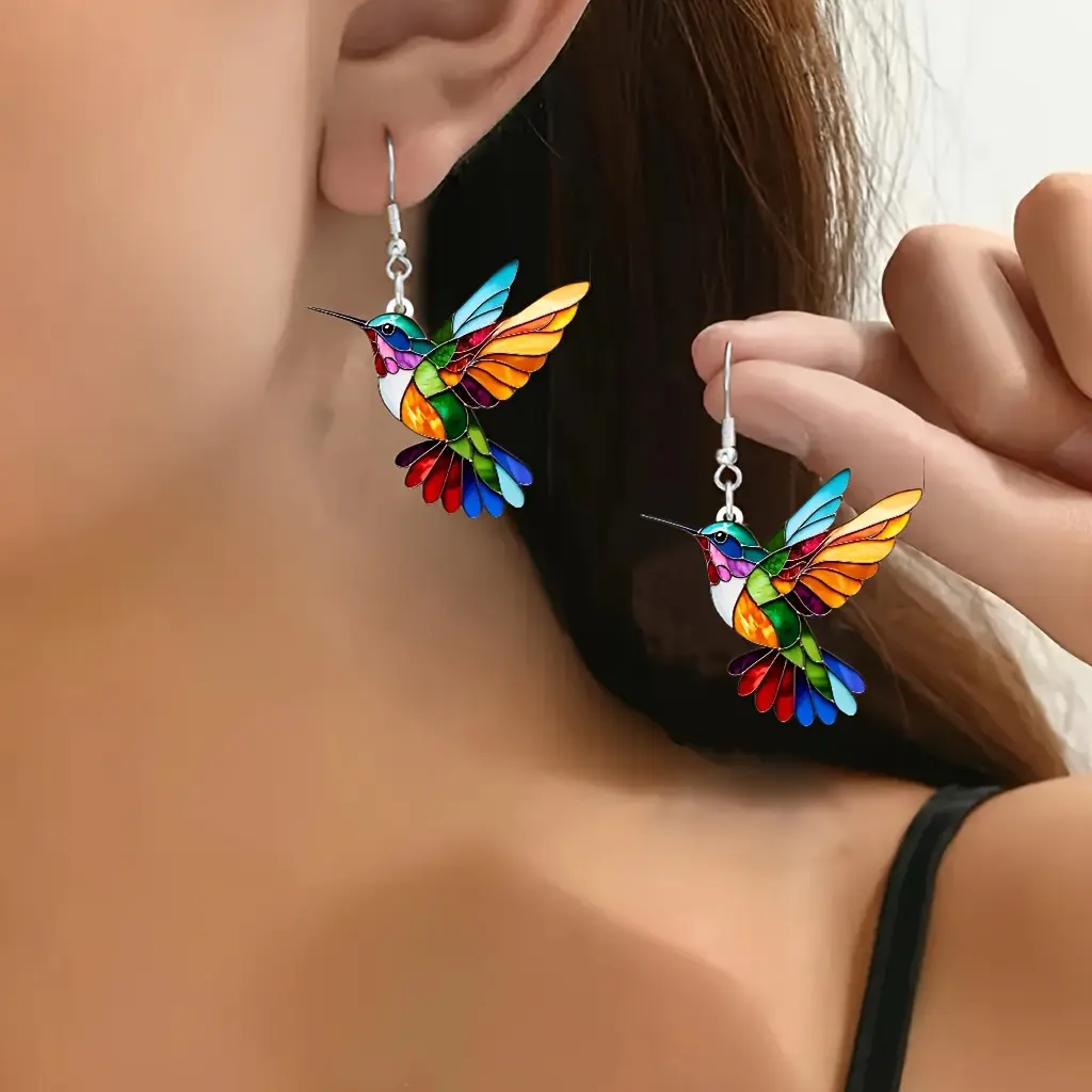 Popular Spring Colorful Bird Acrylic Earrings 2025 New Hot Fashion Retro Earrings