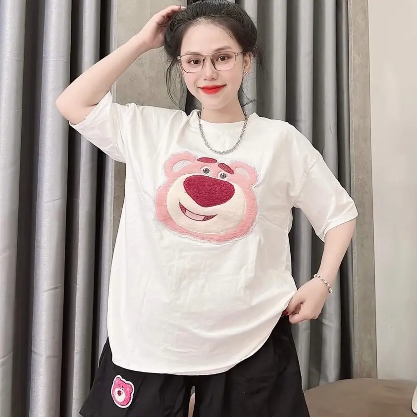 Sét cổ tròn  quần  đùi  hình  gấu Cotton