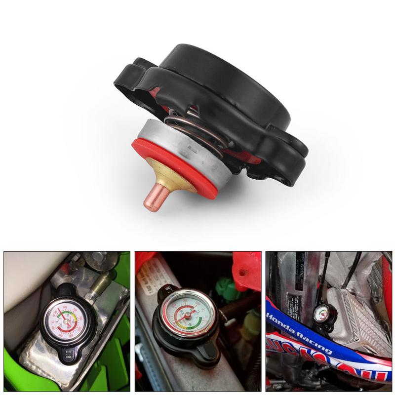 Product Introduction of High Pressure Water Tank Thermostatic Radiator Cap Cover With Temp Gauge Meter 1.8 Bar For Kawasaki Kx 65 80 85 100 honda 18