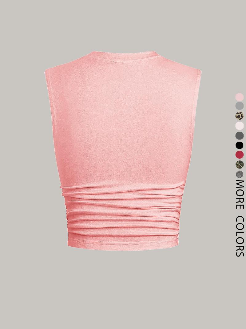 Product Introduction of Women's Solid Round Neck Crop Tank Top, Casual Sleeveless Top for Daily Wear, Ladies Clothes for All Seasons 9