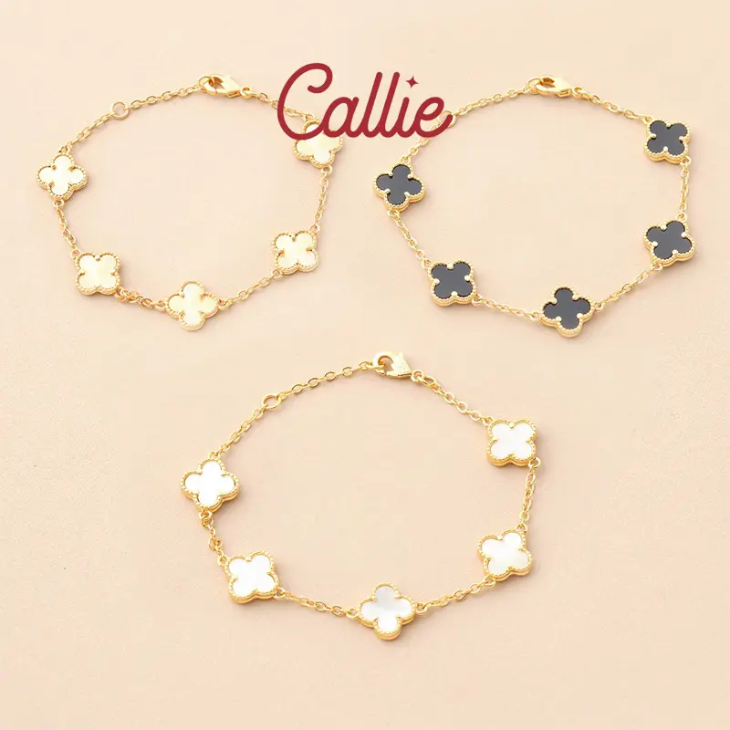 Callie 14k Gold Plated Premium Clover Bracelet Shop Callie