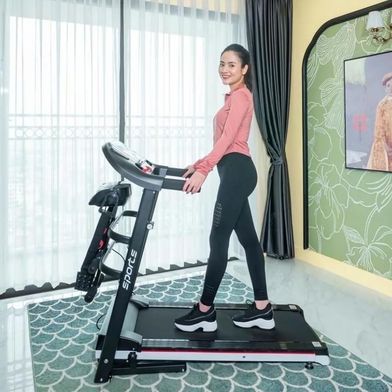 Máy tập thể dục tại nhà, Máy chạy bộ điện đa năng SPORT A7 tích hợp máy rung, gập bụng
