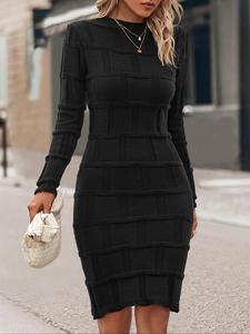 Women's Random Textured Long Sleeve Round Neck Sweater Dress, Elegant Fashion Casual Crew Neck Knit Dress for Daily Outdoor Wear, Women Dress for Fall & Winter