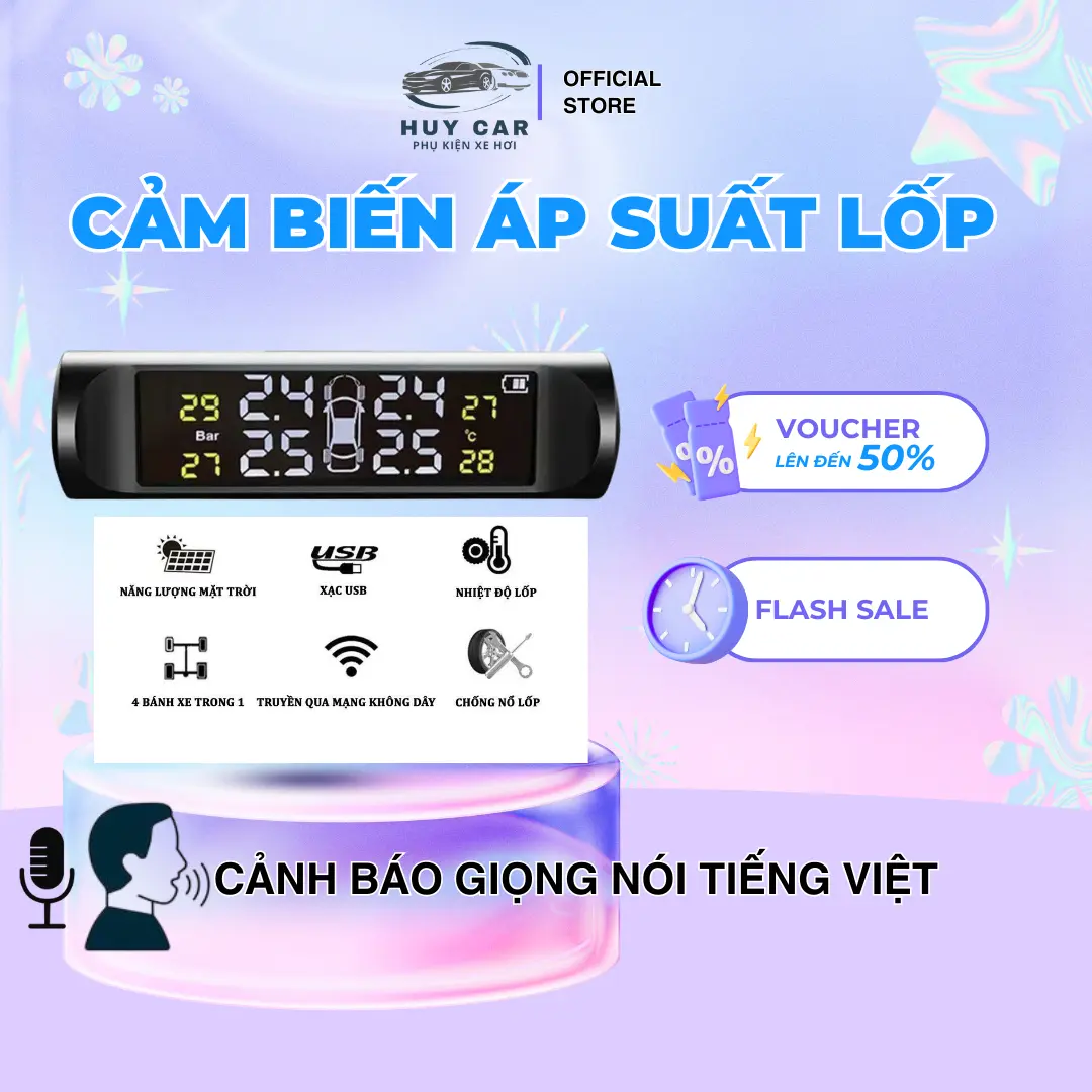 [Tặng 5 viên sủi rửa kính] TPMS cảm biến áp suất lốp ô tô van ngoài giọng nói tiếng việt