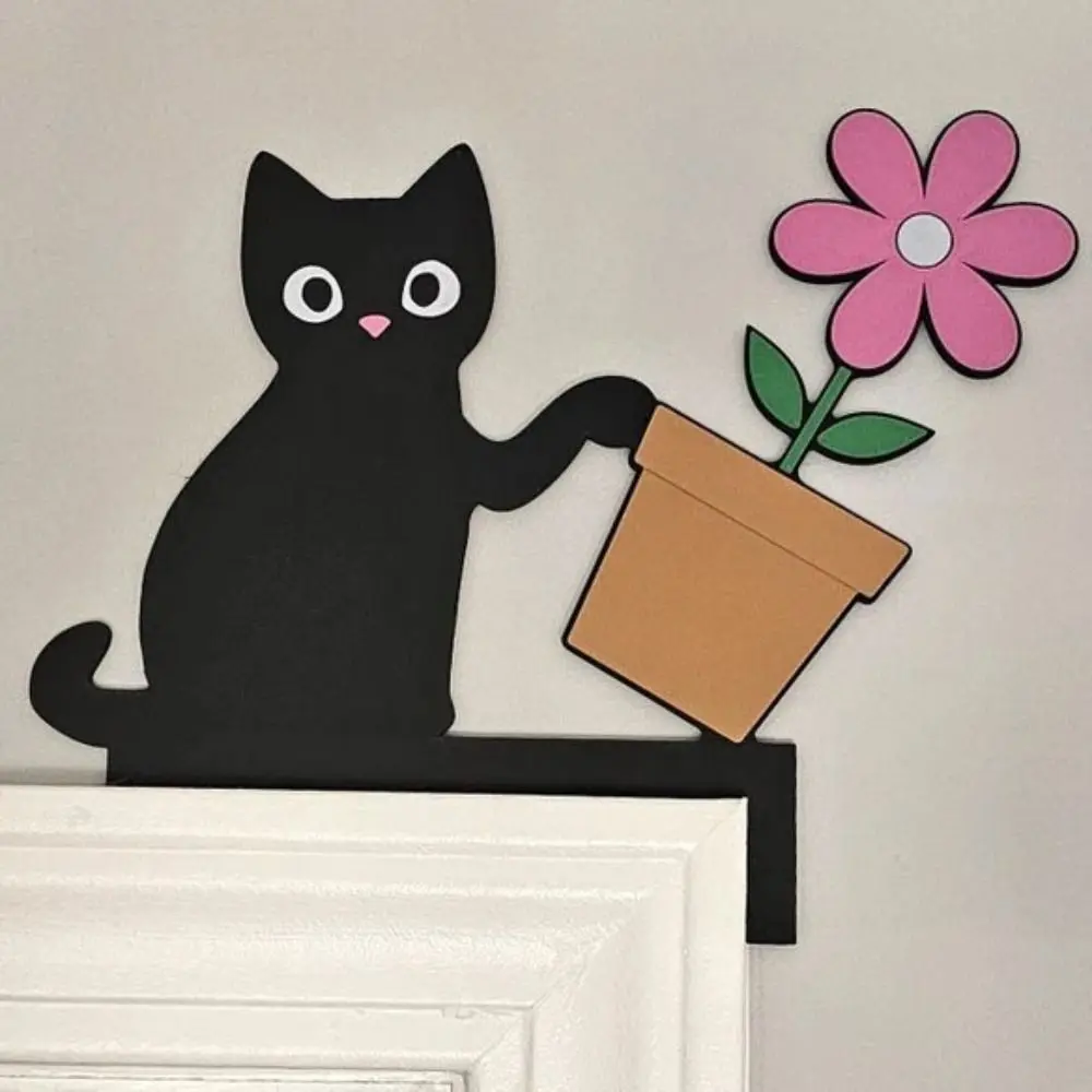 Table Corner Decoration Wooden Cat Door Corner Pendant Modern Funny Door Frame Pendant Cute Cartoon Animal Door Sign Props