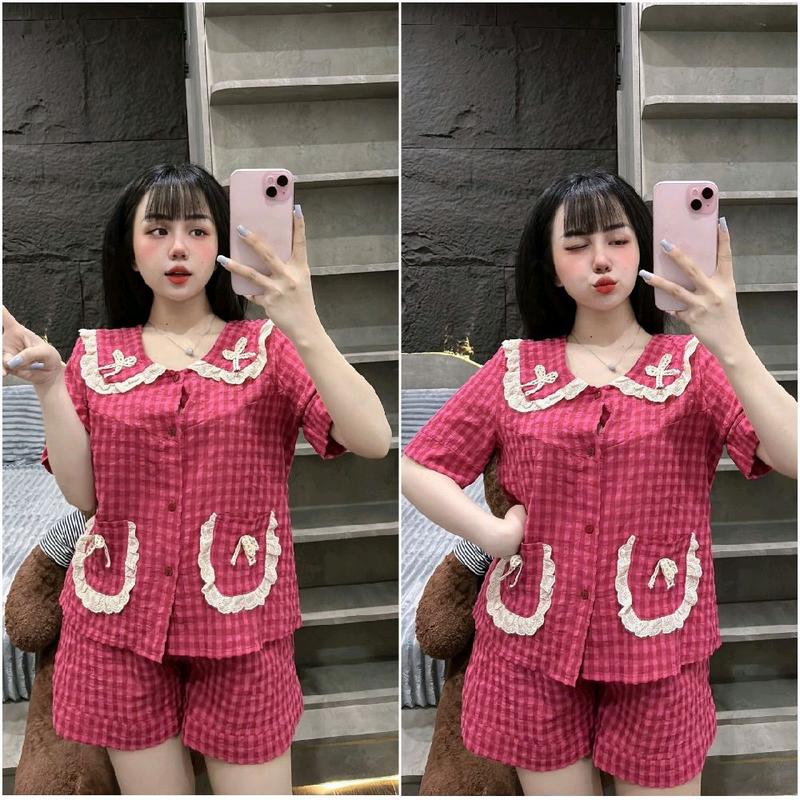 Bộ Đùi Mặc Nhà Cho Nữ Áo Vải Đũi Kẽ Mềm (40-58kg) - Women Voi Nho Kem 5