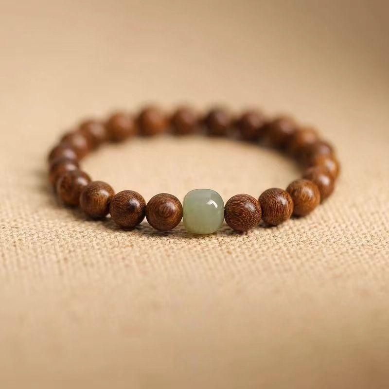 Product Introduction of 2025 Vintage Small Leaf Red Sandalwood Bracelet for Men and Women, Black Ebony, Golden Silk Sandalwood, Chinese Style, Playable Wooden Bracelet 6