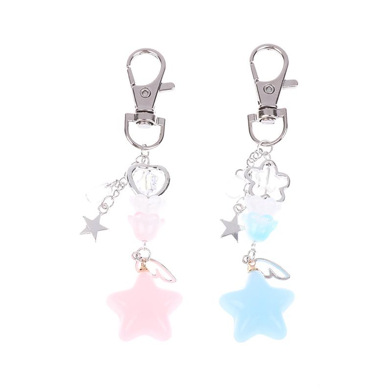 Product Introduction of Retro Cute Jelly Star Charm Keychain Handmade Pink And Blue Y2K Matching Keychain CCD Pendant Phone Chain 30