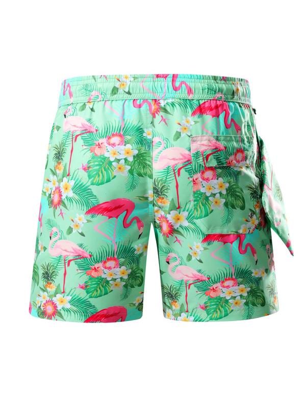 Men's Flamingo Print Swim Shorts, Casual Comfy Breathable Swim Shorts for Summer, Men's Swimwear Bottoms for Beach Swimming 7