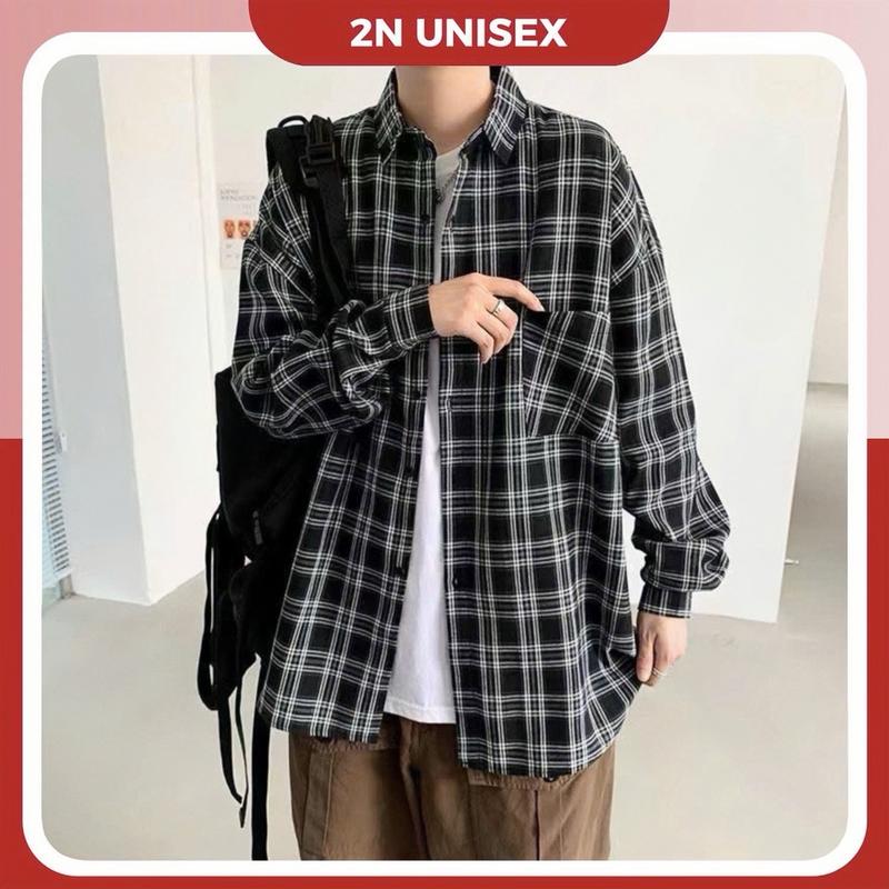 Áo sơ mi nam nữ form rộng 2N Unisex somi sọc caro khoác ngoài số 1 Menswear sominam Shirt