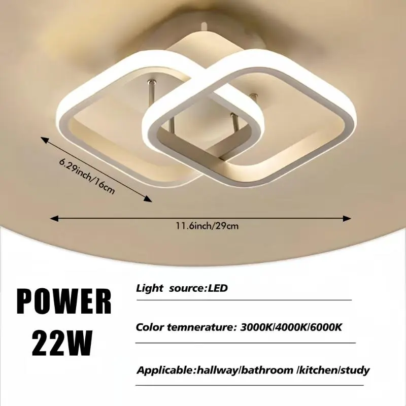 Square LED Ceiling Light, Modern Double-sided 3-color Dimmable Chandelier, Embedded Light Hardwired Ceiling Light for Kitchen Attic Corridor Balcony Bedroom 1