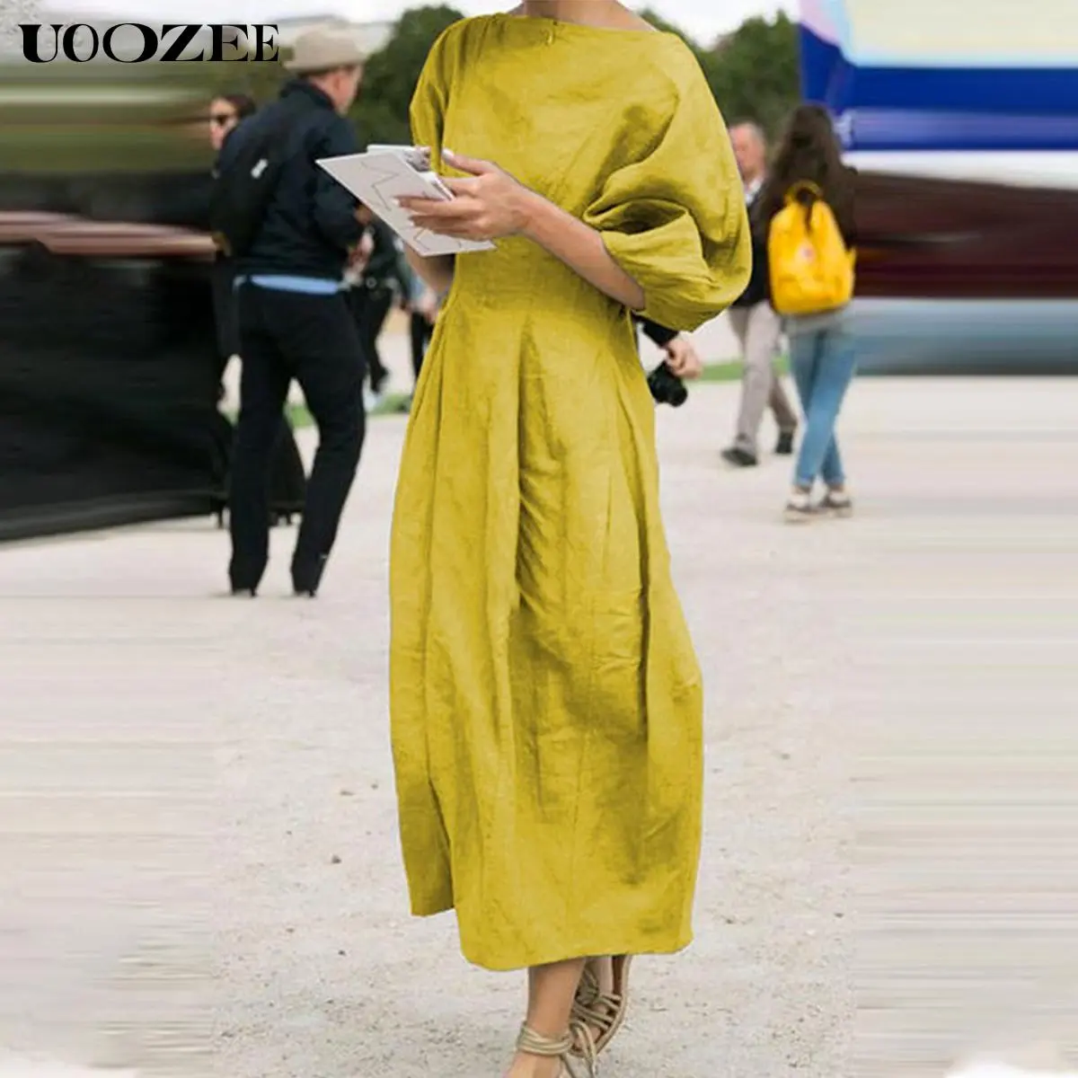 Half Sleeves Loose Solid Color Round-Neck Maxi Dresses Midi Dresses