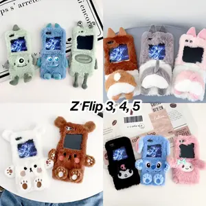 Korean Furry Case LUCU Stitch Bear for Z Flip 7 Flip7 Z Flip 6 Flip6 Z Flip 5 Flip5 Zflip 3 4 5 6 Z Flip 3 4 Zflip3 Zflip4 ZFlip5 Zflip6