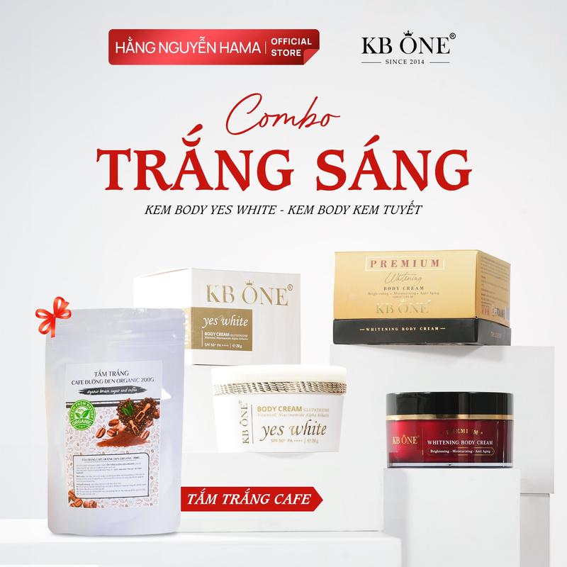 Combo Kem Body Yes White + Kem Body Sữa Tuyết KBONE - Hỗ Trợ Dưỡng Trắng [Quà Tặng: Gói Tắm Trắng]