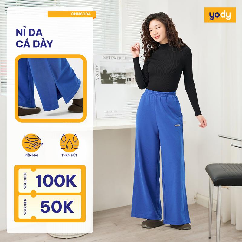   SALE 50%  YODY Quần Nỉ Nữ Xẻ Gấu Ống Rộng QNN6004 