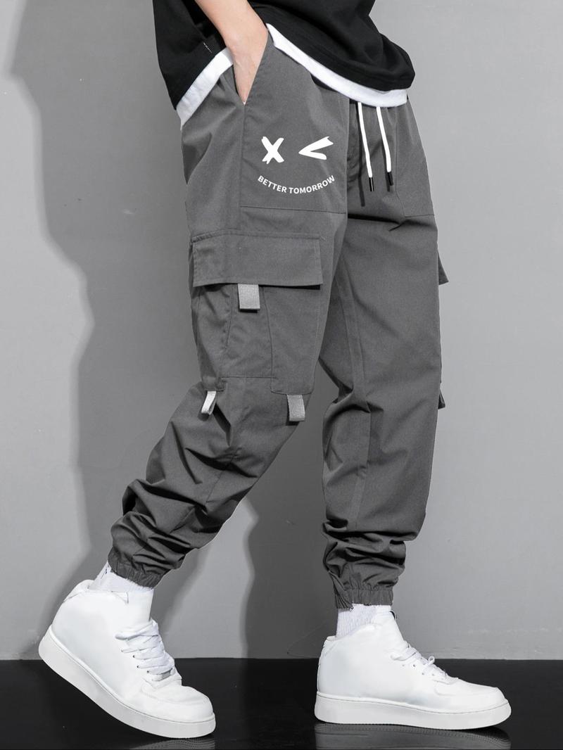 Product Introduction of Men's Drawstring Waist Cargo Pants, Casual Multi Pocket Trousers for Daily Wear, Fashion Men's Bottoms for All Seasons 7