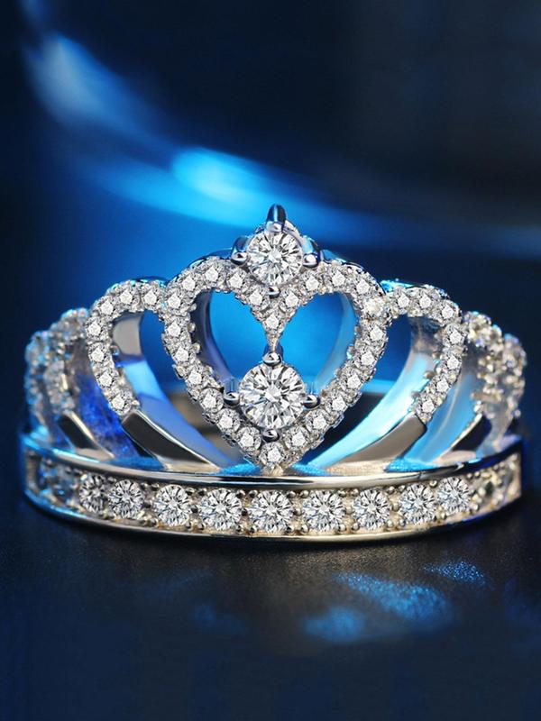 Glitter Rhinestone Crown Design Cuff Ring, Elegant Fashion Accessories for Women & Girls, Gorgeous Trendy All-match & Exquisite Jewelry for Birthday Gift for Daily Wear 3