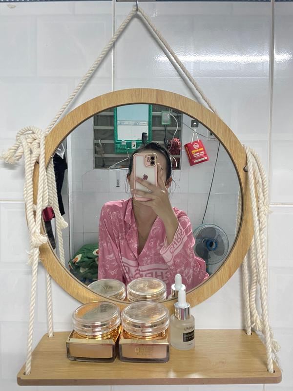  Gương trang điểm treo tường size 30cm gương tròn decor viền gỗ loại đẹp tặng dây thừng và phụ kiện treo không khoan tường. 