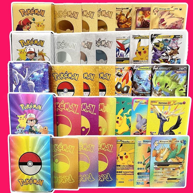  Set Thẻ bài  Pokemon 55 lá mạ vàng - mạ bạc - 7 màu - đen tiếng anh  Tặng sticker pokemon ngẫu nhiên  Cards Bộ Bài 