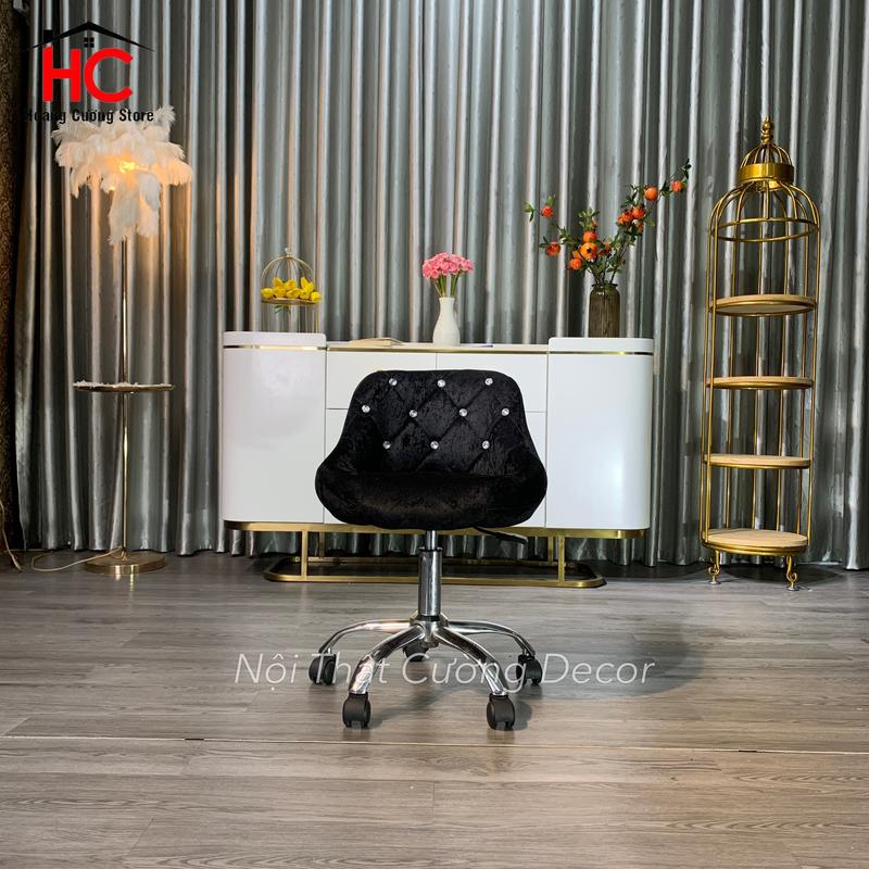 Ghế Spa, Ghế Bánh Xe Xoay Có Tuỳ Chỉnh Cao Thấp 35-50cm Mẫu Bọc Nỉ Đính Đá ( Kèm Ảnh Thật ) 6