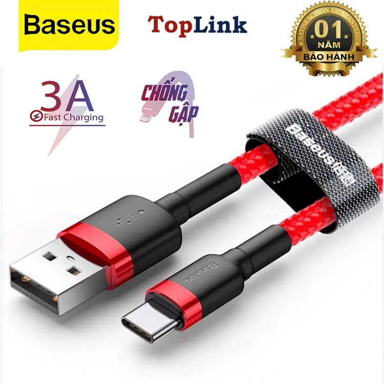 Cáp Sạc Nhanh Type-C Baseus Sạc Nhanh 3A, Q.C 3.0, Data Cho Samsung/Xiaomi/Huawei/Oppo, Dây Bọc Dù - Hàng Chính Hãng