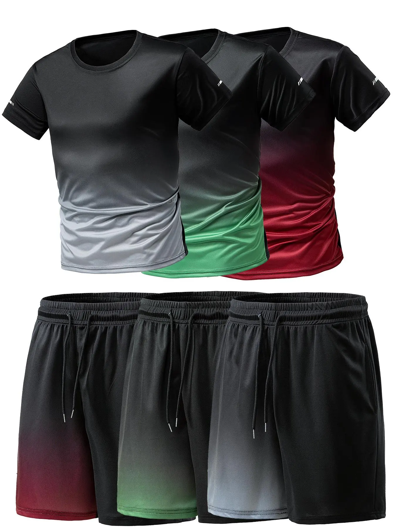 Men's Ombre Print Short Sleeve Tee & Shorts Set, Regular Fit Round Neck T-shirt & Track Shorts, Casual Summer Clothes Set for Outdoor