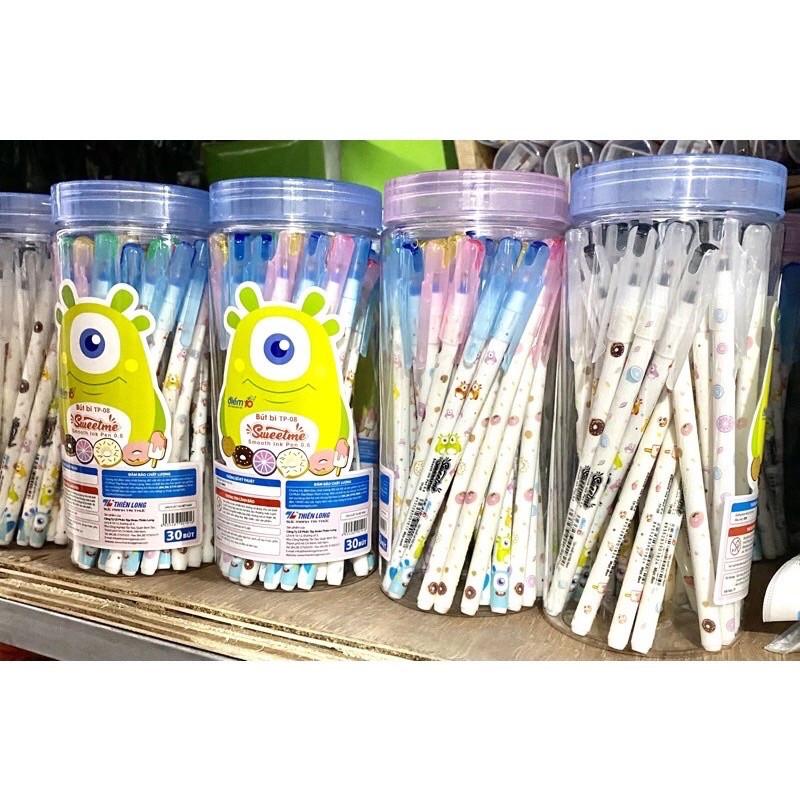 1 Lọ 30 Bút bi Nến Thiên Long Điểm 10 TP-08 Ngòi 0.6mm Mực Xanh/Đen Có Nắp Đậy cho Học Sinh, Sinh Viên