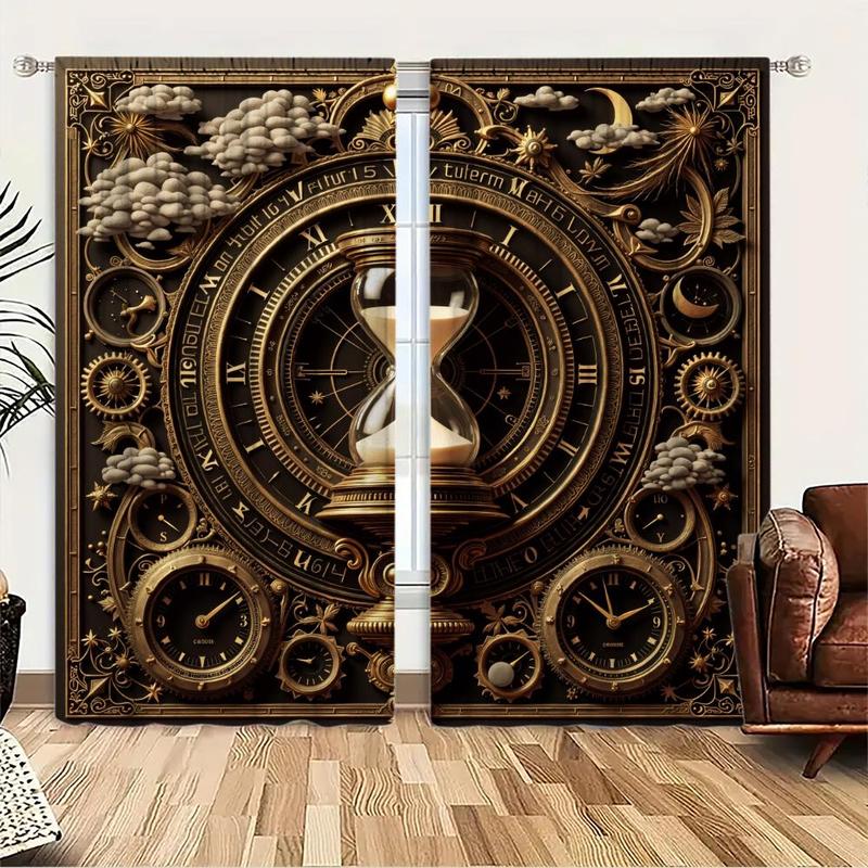 Product Introduction of Clock & Compass Pattern Door Curtain, 1 Set Creative Printing Door Curtain, Home Decor for Living Room Bedroom Study Room 5
