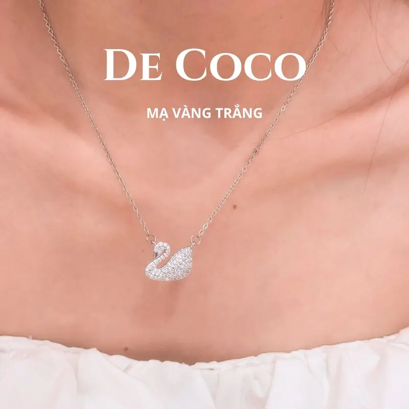 MẠ VÀNG TRẮNG - Dây chuyền, vòng cổ thiên nga đính đá SWAN De Coco mạ vàng trắng, chất liệu Titan không đen gỉ, phong cách thanh lịch 4