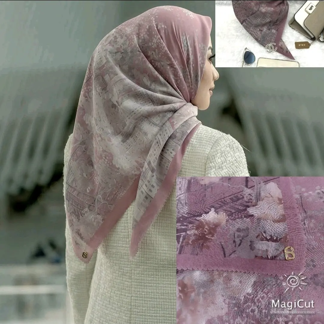 Button scarves motif new york kemasan kotak semi original buttonscarves look like ori dengan logo B  bahan Voal premium, Nyaman dan Cantik Kasual Square Hijabs