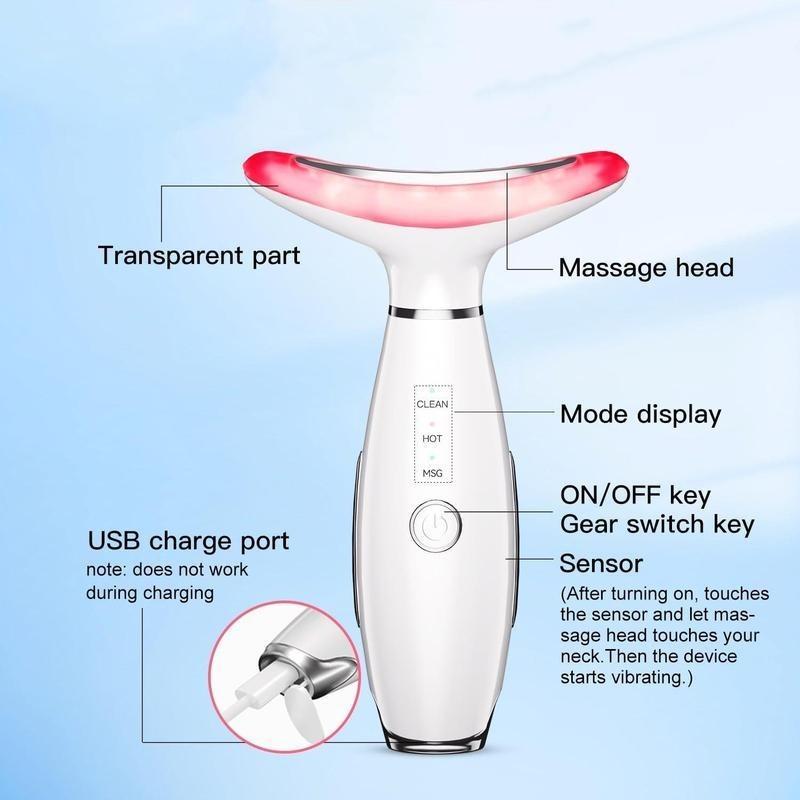 Portable 7 Color Facial & Neck Face Massager, 1 Box Vibrating Neck and Face Massager Tools, Electric Facial Skin Care Tool for Women 5