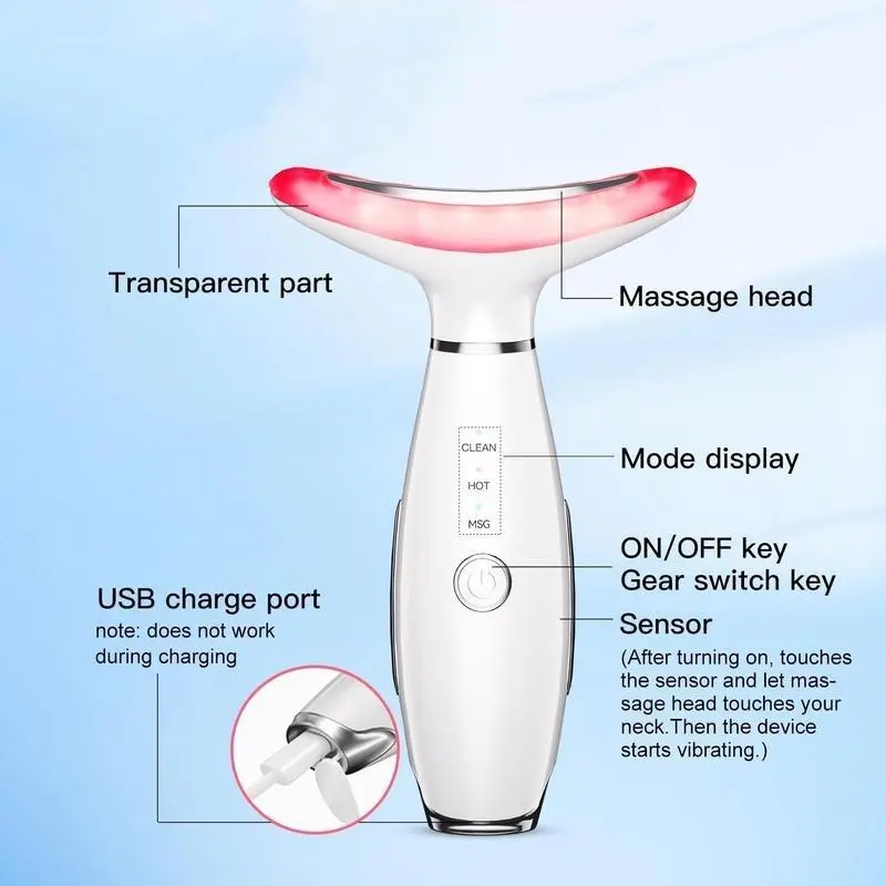 Portable 7 Color Facial & Neck Face Massager, 1 Box Vibrating Neck and Face Massager Tools, Electric Facial Skin Care Tool for Women 5