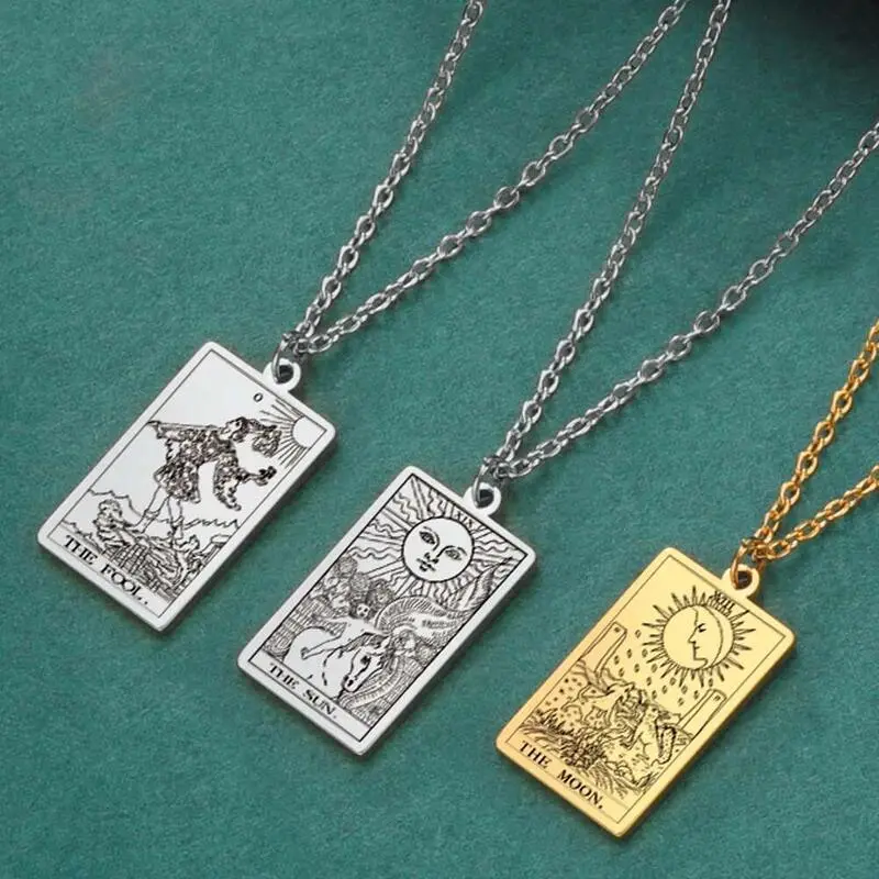 Cards Women Stainless Steel Necklace Wealth Amulet Classic Tarot Divination Charm Jewelry