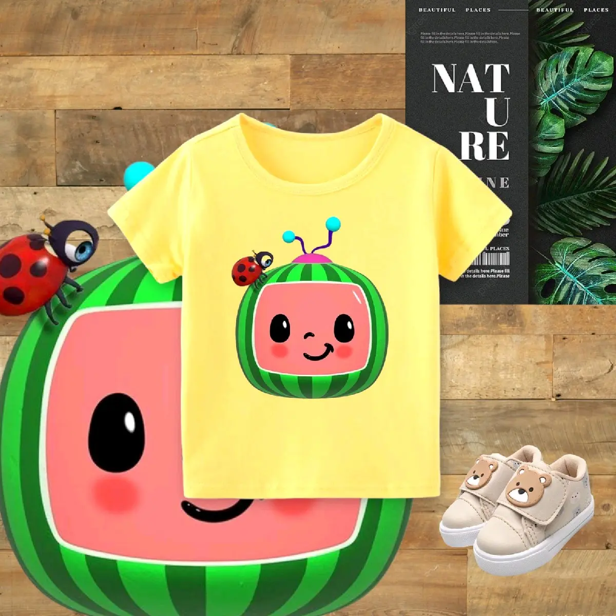 KEN14 0-11TH  KAOS ANAK UNISEX MOTIF COCOMELON 10wrn Katun Santai Crew Neck Polos