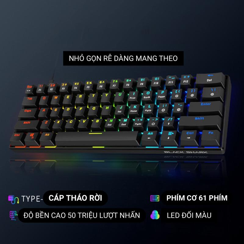 PKSMART - BLACK-SHAR K4 - Bàn Phím Cơ Có Dây - LED RGB Đổi 8 Màu, 12 Hiệu ứng - Blue Red Switch - Anti-Ghosting - Cáp Typec Tháo Rời - Bảo Hành Lỗi Đổi Mới 64