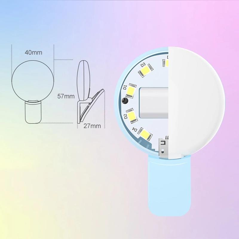 T140inbookin Portable LED Light Mobile Phone Mini Selfie Fill Light 3 Modes Rechargeable Selfie Ring Light Clip-on Brightness Make Up Phone Fill Lamp 2