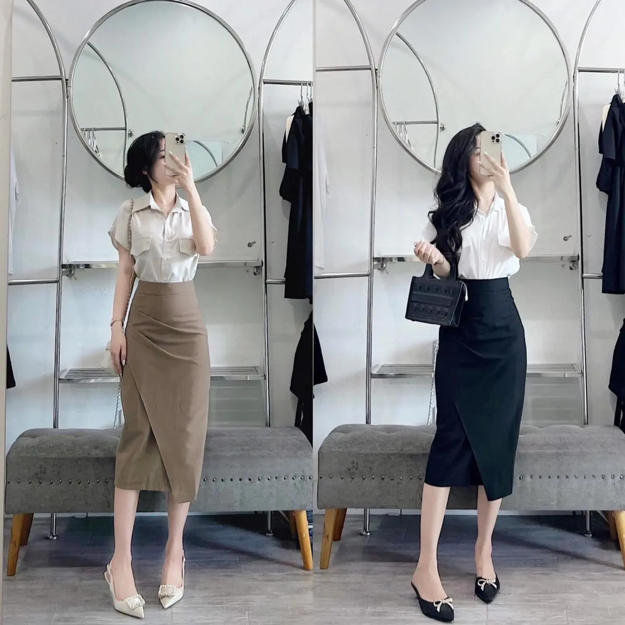 Chân váy bút chì có tà đắp xếp li che bụng dáng dài che gối phong cách công sở dài 70cm, BC ĐẮP TÀ 2 LI NGANG 68 Susuclothing